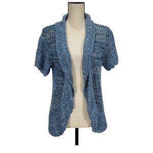 Ruby Rd Blue with silver metallic Short-Sleeve Cardigan knit size small women’s